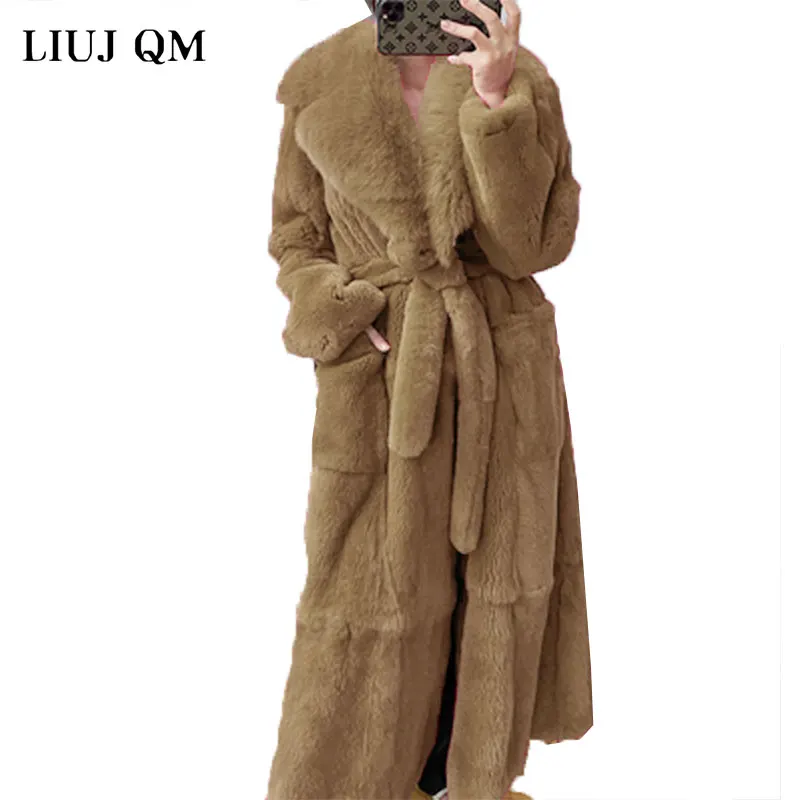 Женская длинная теплая куртка из искусственного меха размера плюс пушистая