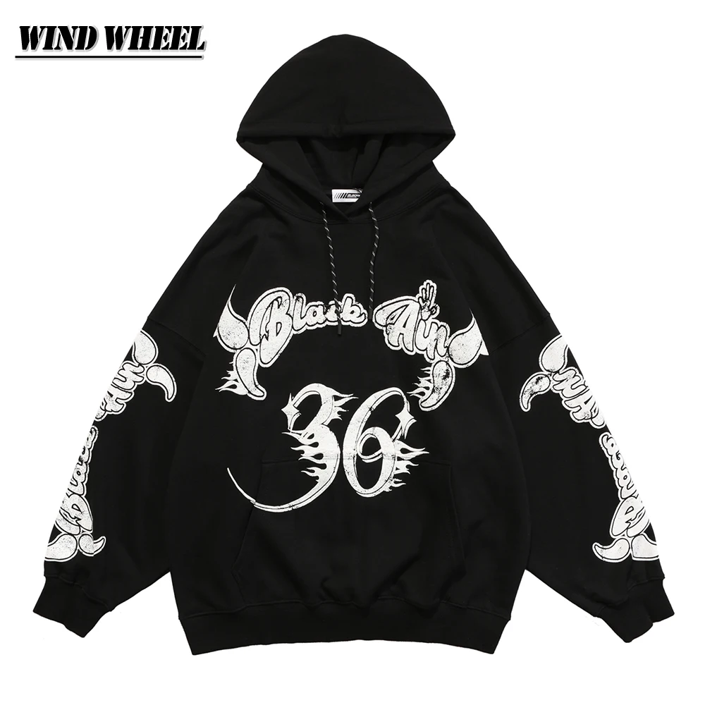 

Men Autumn Hip Hop Hoodie Sweatshirt Graphic letter print Streetwear Black Harajuku Oversize Pullover Cotton Loose Hoodie Bule