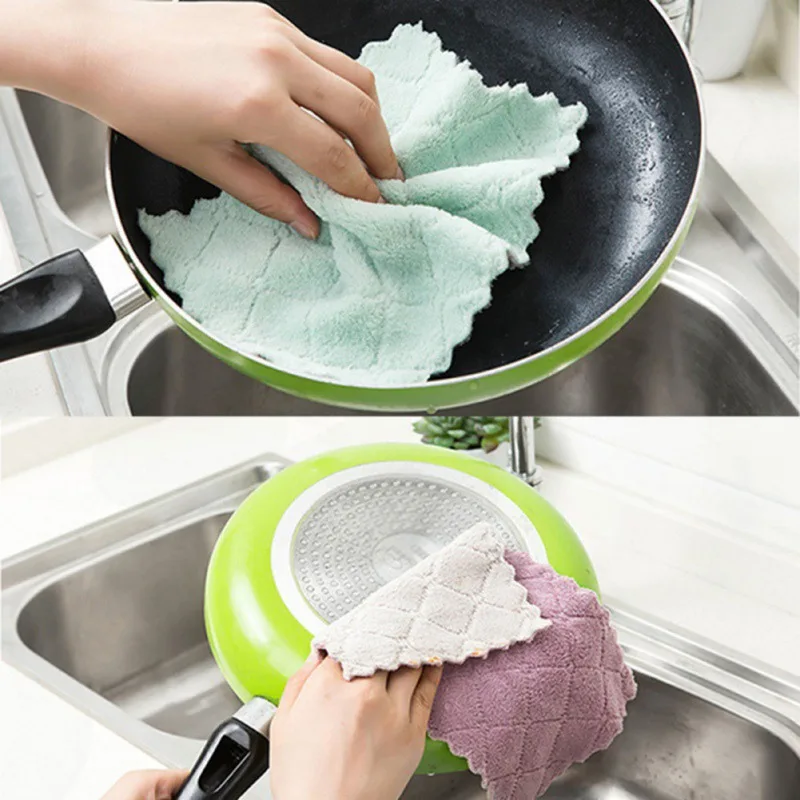 

Print Two-Color Double-Sided Absorbent Dishcloth Thickening Soft Towel Rag Kitchen Cleaning Towels Room Decoration Accessories