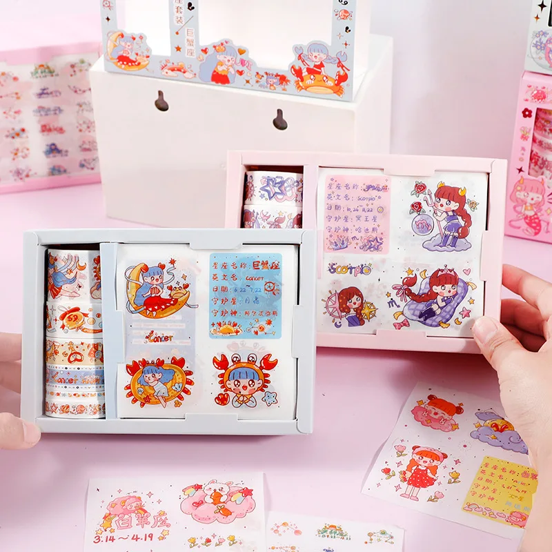 

12Set Kawaii Cute Washi Tape DIY Label Girl Cartoon Twelve Constellations Hand Account Decoration Adhesive Paper Stationery