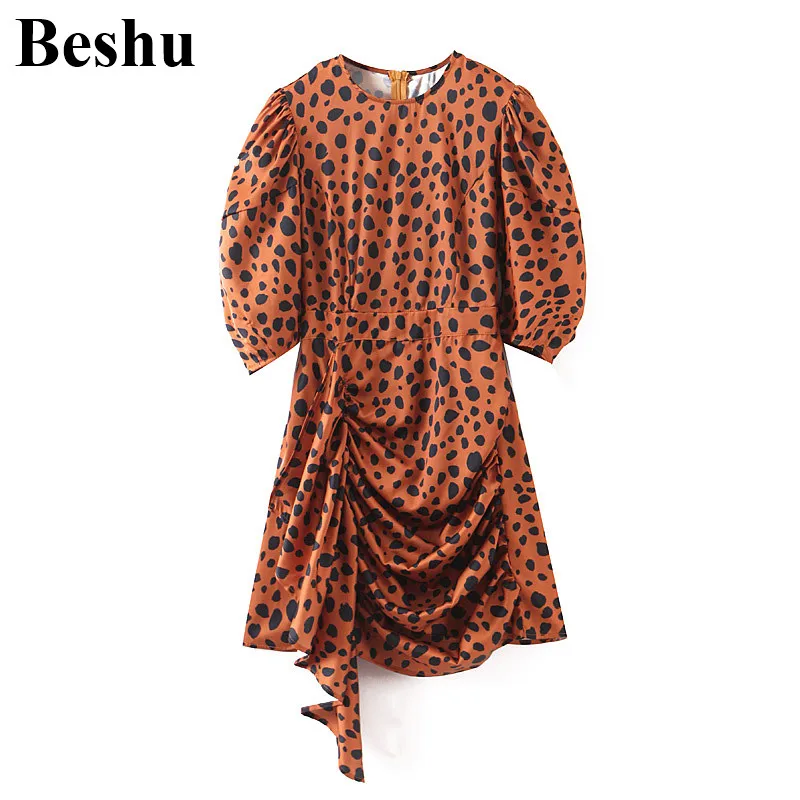 Za 2020 модное женское мини платье из шифона с леопардовым принтом круглым вырезом и