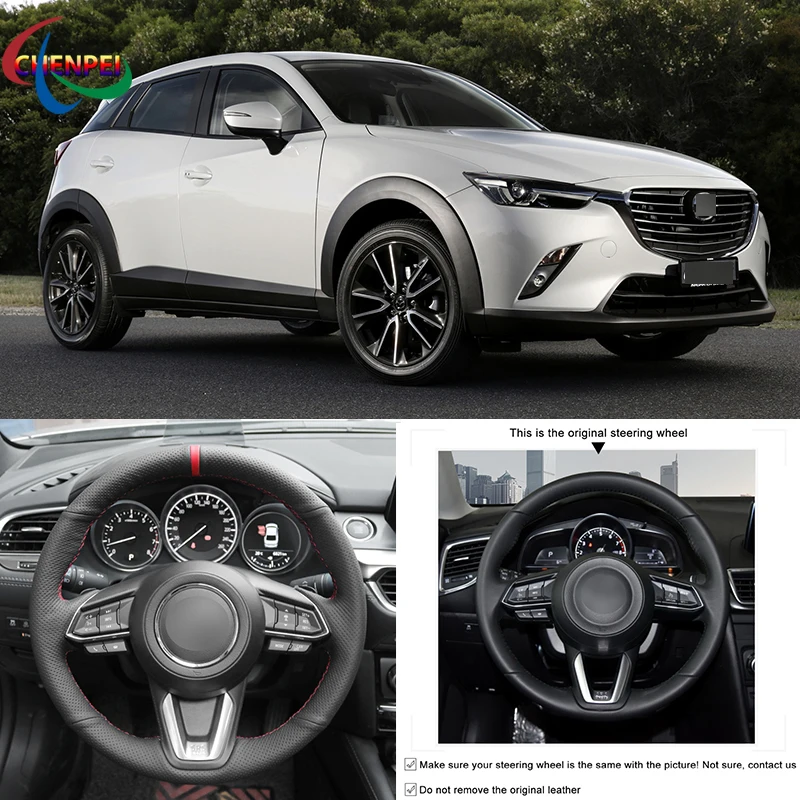 

DIY Hand-stitched Non-Slip Steering Wheel Cover For Mazda 3 Mazda 6 CX-3 18-19 CX-5 17-19 CX-9 Car Interior Decoration