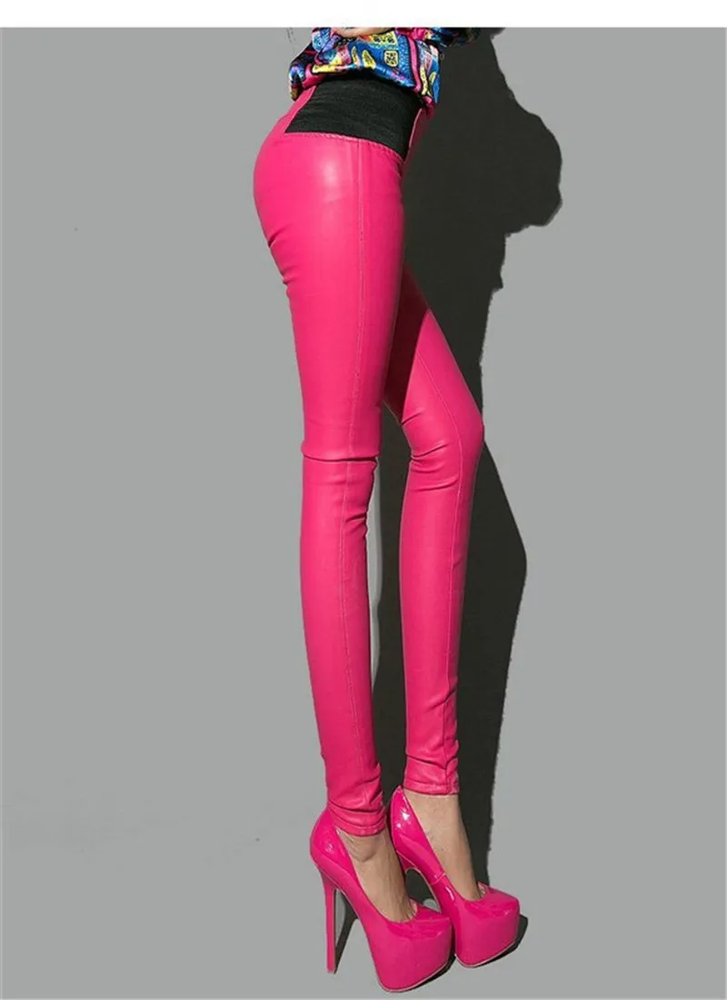 

New Classic Retro Autumn and Winter Fashion Elastic Thin Hips Tight Pants Feet Pants PU Leather Pants Women Streetwear Harajuku