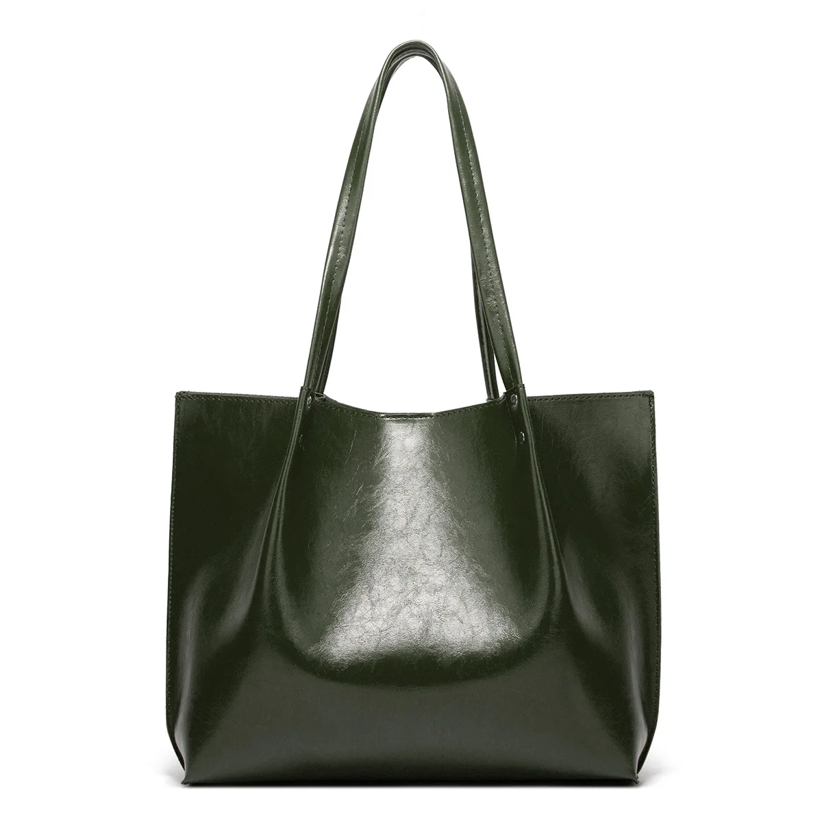 

Female bag 2021 new European and American fashion simple handbag oil wax leather large capacity shoulder bag