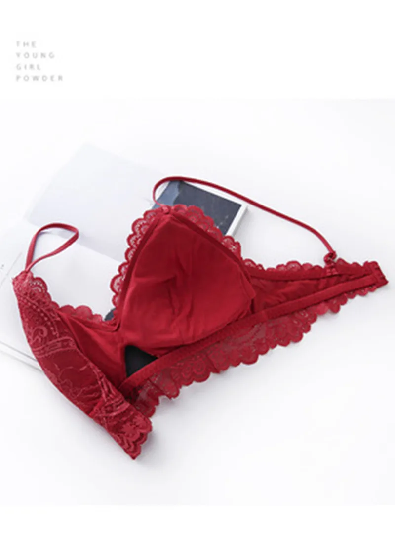 

Euro-American style new French style steel-free Lace Sexy red underwear young ladies hollow together bra each