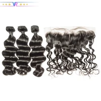 vr star quality brazilian loose body wave 3 bundles with frontal 100 virgin brazilian hair bundle with frontal pre plucked