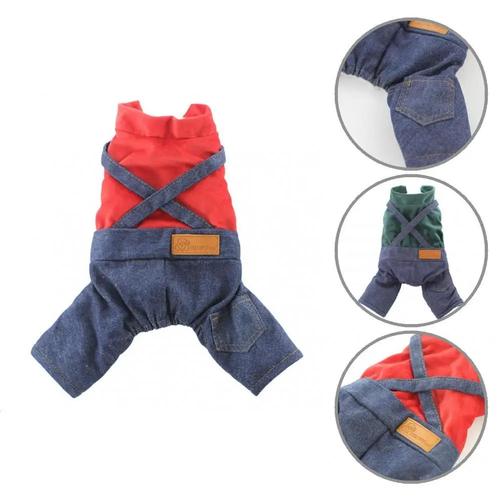 

Pet Lovely Back Legs Pocket Dog Cats Jumpsuit Autumn Winter Dog Denim Jumpsuit Thick for Christmas