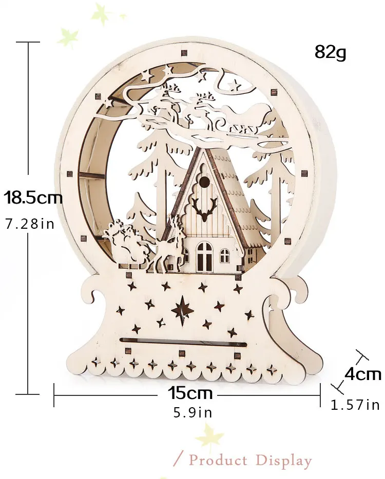 Round cabin Santa Claus Elk DIY Wooden Christmas Led Light Snow House Decoration Noel Village Teacher Gifts Glow in the dark