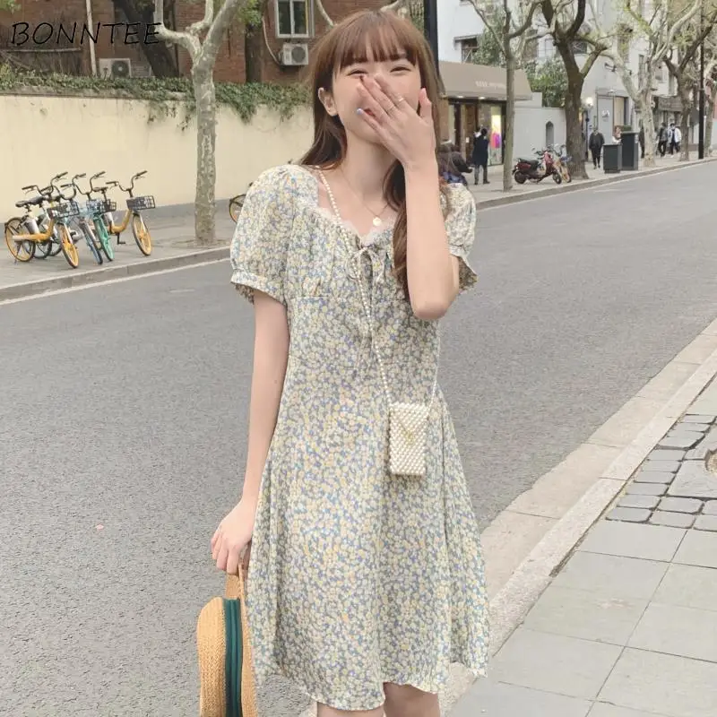 

Платье с рукавами-фонариками для женщин, с рисунком, модная Элегантная стильная женская обувь для отдыха и все-матч вечерние опрятный Стиль ...