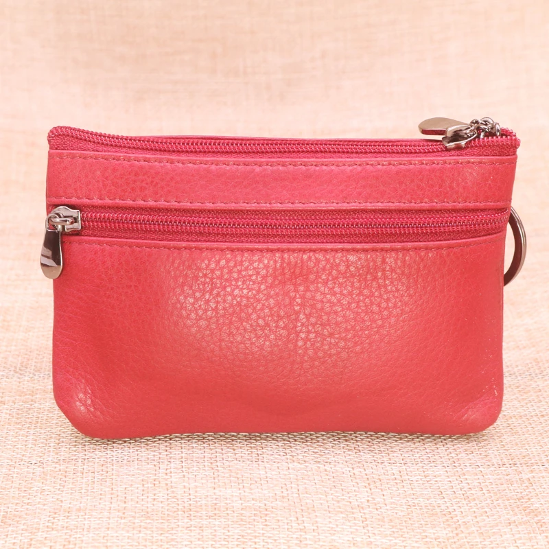 Classics Vintage Small Wallets For Women Top Genuine Cow Leather Slim Coin Purses Short Money Bags Card Holder Key Ring Pouch