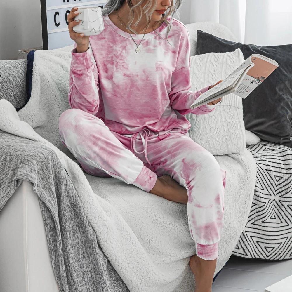 Женский комплект 2 шт. галстук окрашенные Печатный женский спортивный костюм