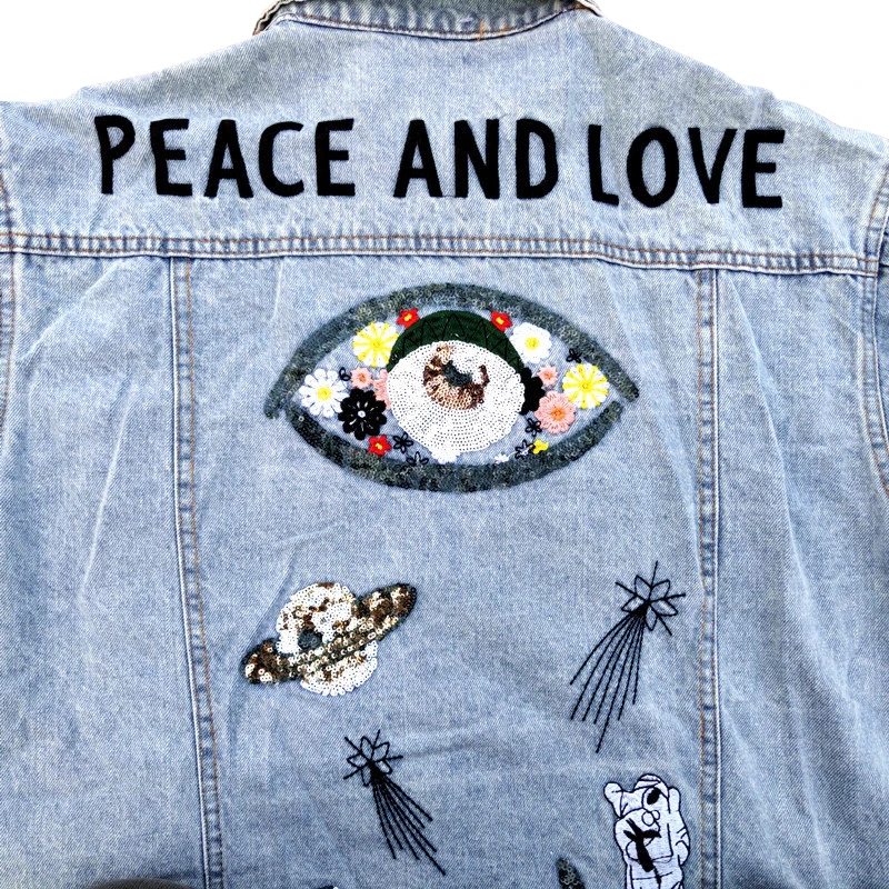 

TEELYNN Cartoon Sequin embroidery denim jacket women 2020 blue cotton long sleeve autumn coats boho casual femme bomber jackets