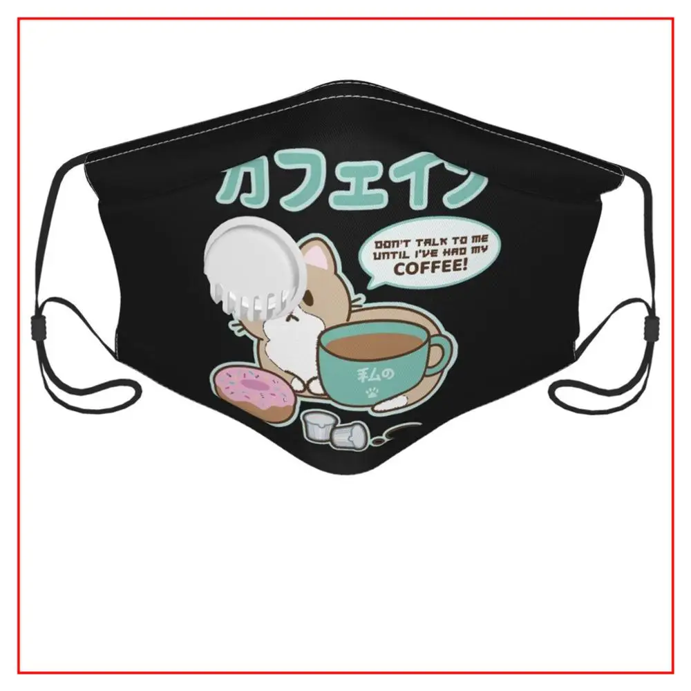 

Kids Men Women Face Mask KAFEIN THE CAT + COFFEE Shield Protection Washable Cloth Designer Breathing Facemasks for Virus