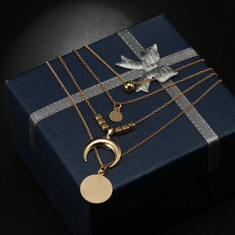 Модное многослойное Moon Horn ниспадающее ожерелье на шею набор богемный под