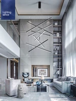 black stair chandelier simple modern duplex building high rise empty living room hall creative personality long led line lamp
