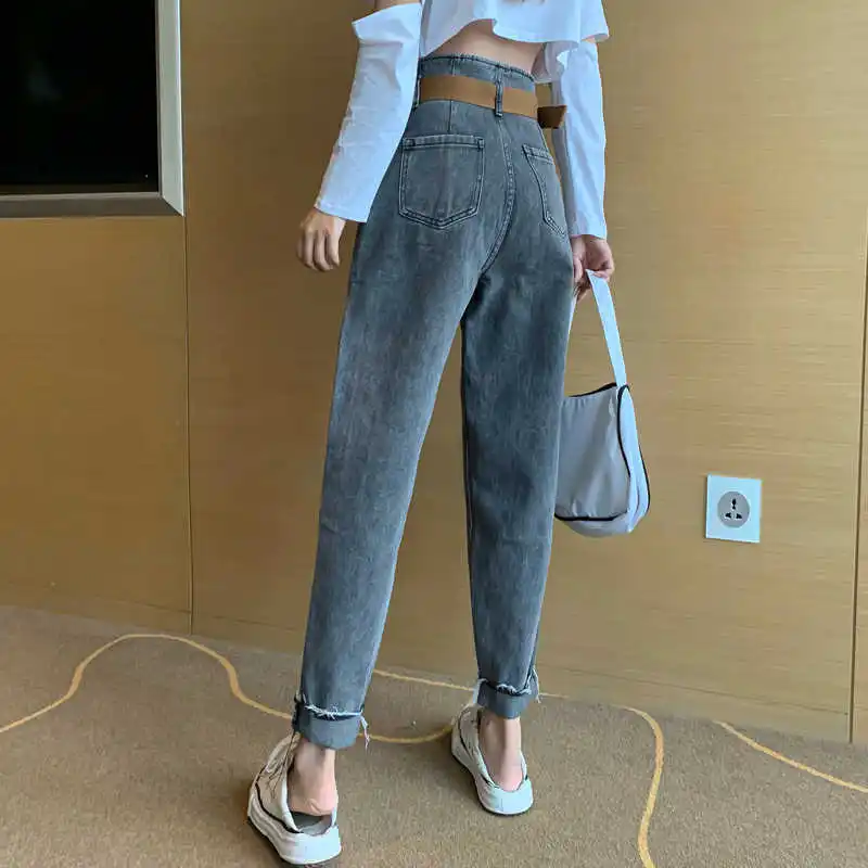 

Pants Women's High Waist Thin Looking Cool Belt Harem Pants Slim Fit Cropped Retro Pants Jeans Spring Trend Wear