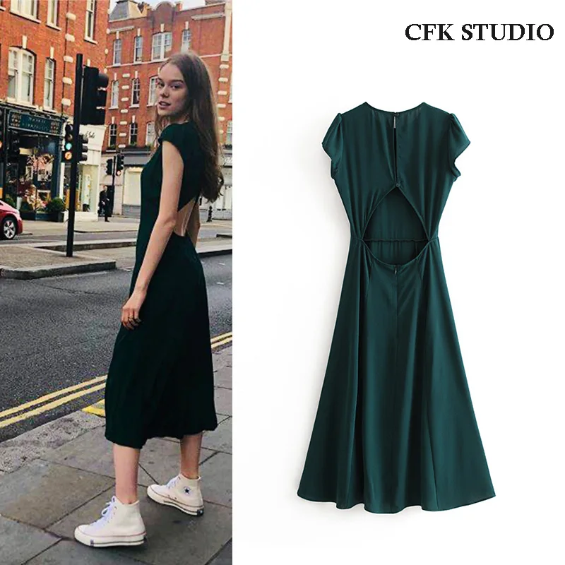 Женское летнее платье Mididress с круглым вырезом и оборками повседневное Элегантное