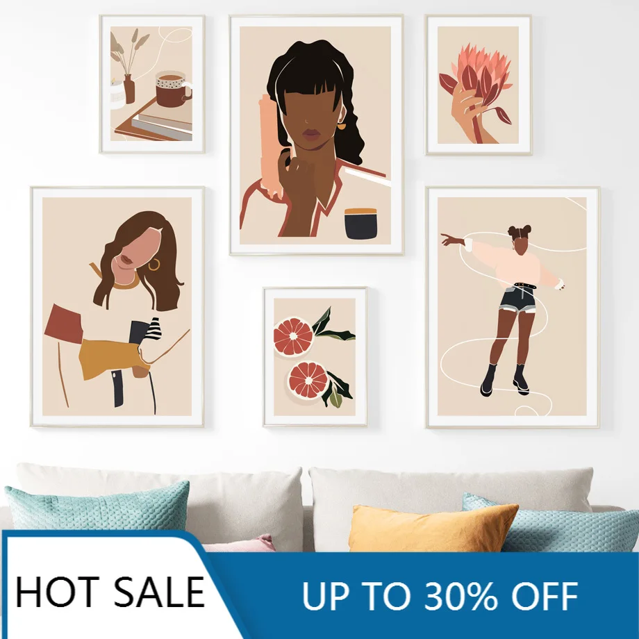 Абстрактная девушка оранжевая Рабочая стена в скандинавском стиле Картина на