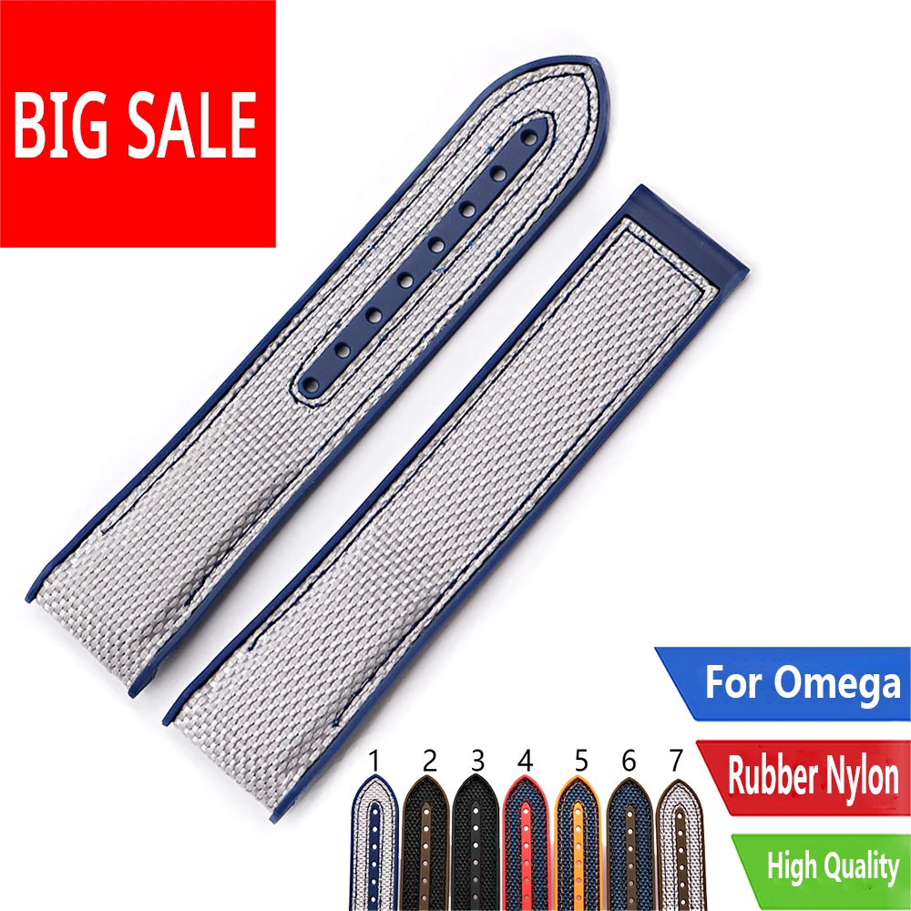 CARLYWET Watch Band 20 22mm Orange Luxury Strap Rubber Silicone With Nylon Replacement Belt For Omega Planet Ocean 45 42mm Strap