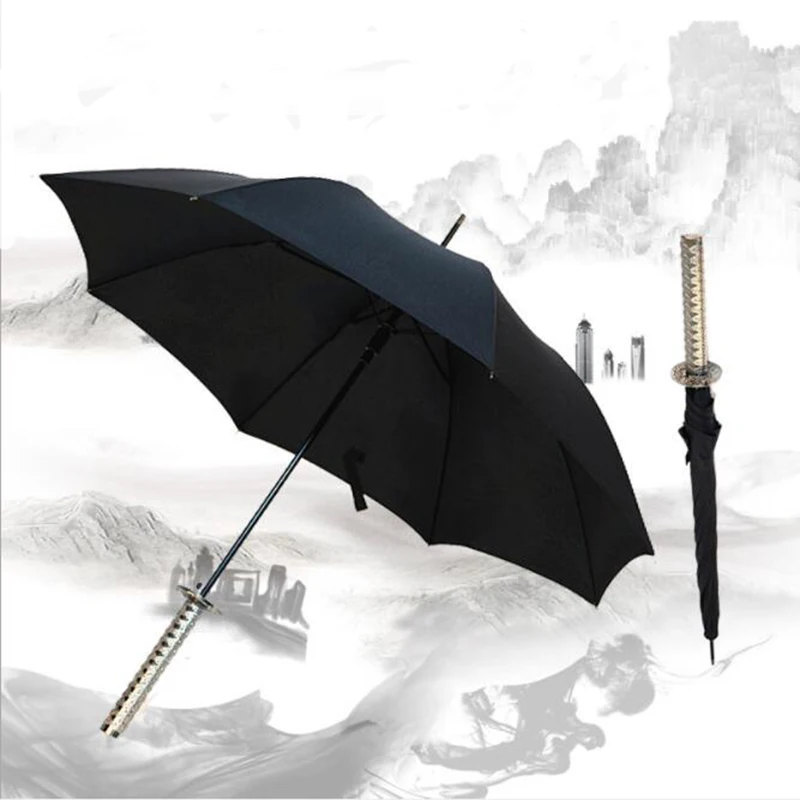 Креативный черный японский самурайский зонтик супер ветрозащитный с длинной