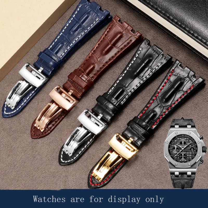 Ремешок из натуральной кожи YOPO 28 мм черный коричневый со складной пряжкой