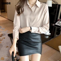 2021spring summer new one piece korean fashion satin shirt female solid color professional shirt elegant loose casual ladies top