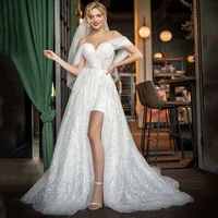 eightree boho beach wedding dresses glitter off shoulder bridal dress backless tulle a line high split wedding gowns custom size