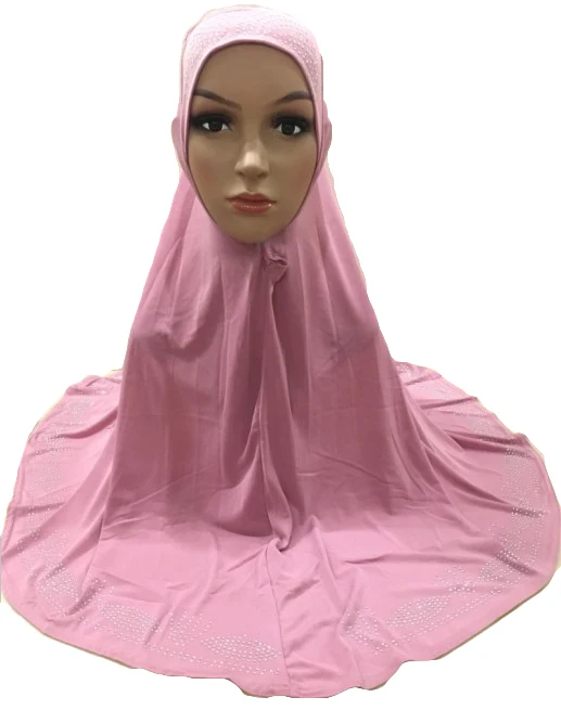 Pink Один кусок Hijab шарф Мусульманский Amira молитва Khimar шляпа Женщины исламский головной убор над головой тюрбан, головной платок полное покрытие поклонения службы - Цвет: Pink