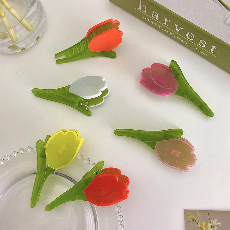 

2022 New Design Colorful Acetic Tulip Hair Clip Claws Flower Hairpin for Women Makeup Bath Hair Accessories Sweet Colorful Cute