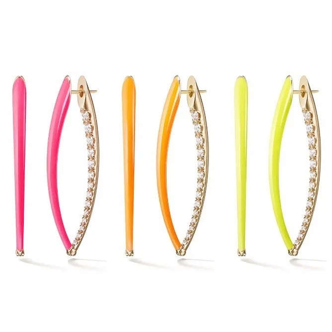 

2020 summer new fashion jewelry 5A cubic zirconia Neon enamel Oval huggie hoop earring colorful women jewelry