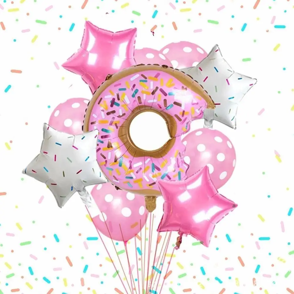 

10pcs Donut Aluminum Film Balloon Combination Baby Set Star Birthday Latex Balloon Dot Decorations Candy Party Wave Five-po K0h1