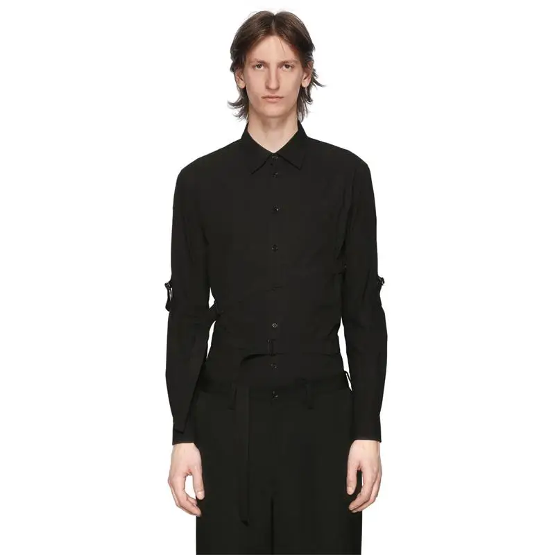 

Рубашка с галстуком из чистого хлопка, повседневные мужские подтяжки, рубашка в японском стиле джентльмена