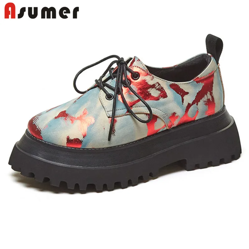 

Asumer 2021 Hot Sale Genuine Leather Shoes Women Pumps Vintage Punk Thick Bottom Platform Shoes Fashion Casual Ladies Shoes