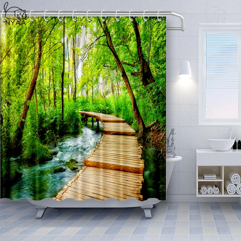 Осенняя душевая занавеска Vixm ветка с бледными осенними листьями и птицами