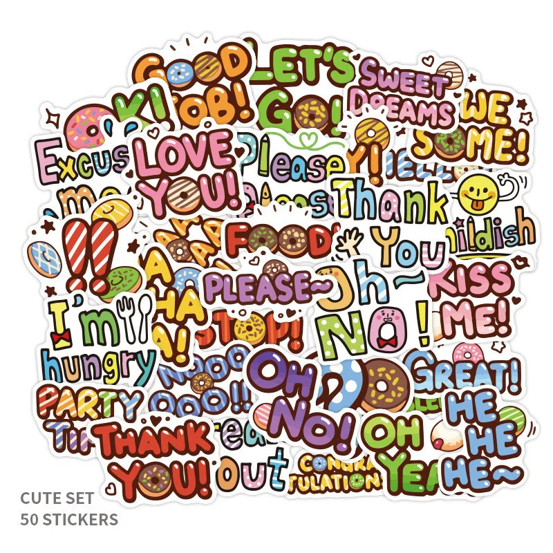 

50Pcs/pack English Phrases Girls Sticker for DIY Luggage Laptop Skateboard Bottle Motorcycle Bicycle Waterproof Sticker Decals