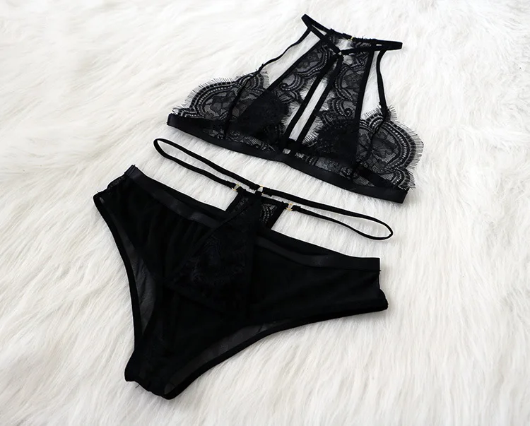 

New love underwear black lace hollow sling hanging neck love suit hot sales