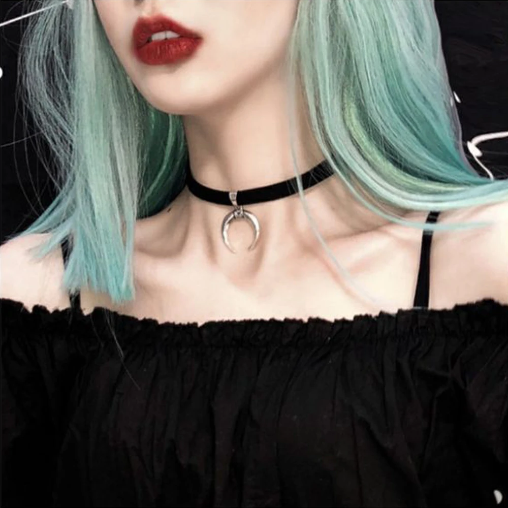 Темный чокер для девочек воротник сетка красный Ретро стиль луна полумесяц