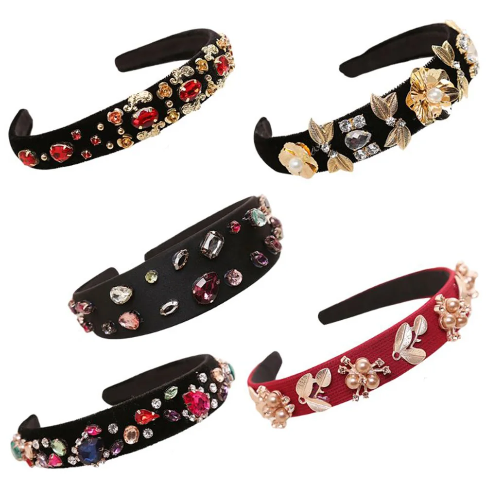 Этнический широкий обруч для волос блестящие стразы имитация жемчуга в форме