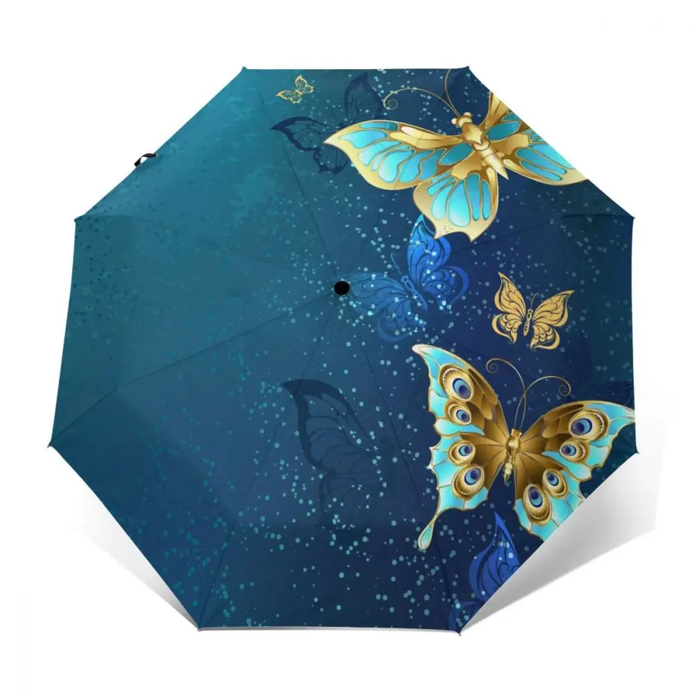 Автоматический зонт летающий Золотой ювелирный Зонт с бабочкой на синем
