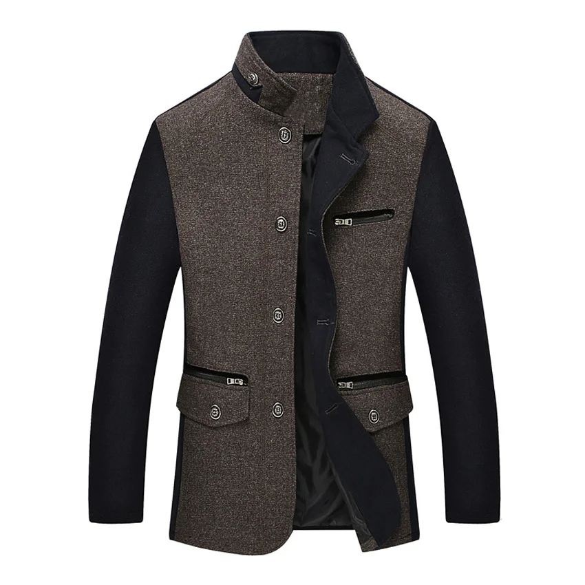 Зимняя мужская куртка шерстяное пальто приталенная модная верхняя одежда Теплая