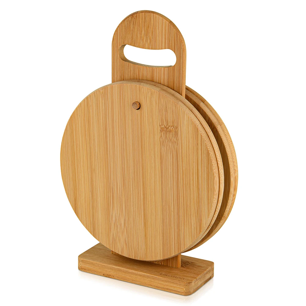 Набор прочных бамбуковых круглых квадратных разделочных досок с подставкой