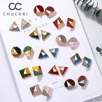 chucari fashion metal gold colorful stitching resign stud earring marble pattern round circle oval triangle square geometric