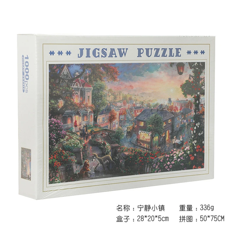 

1000pcs Jigsaws Oil painting quiet town Scenery Photo for Family Game Children Adult Relief Stress Toy Hotel Room Decoration