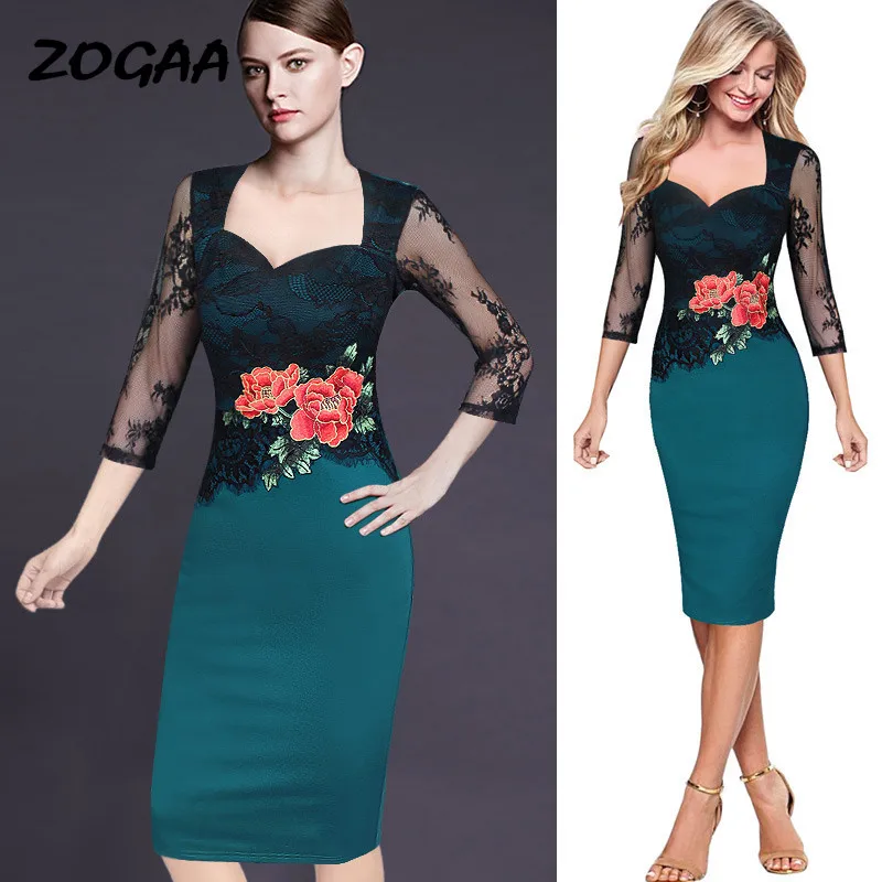 ZOGAA большого размера 3XL 4XL 5XL квадратный воротник юбка карандаш платье 2020 Новая