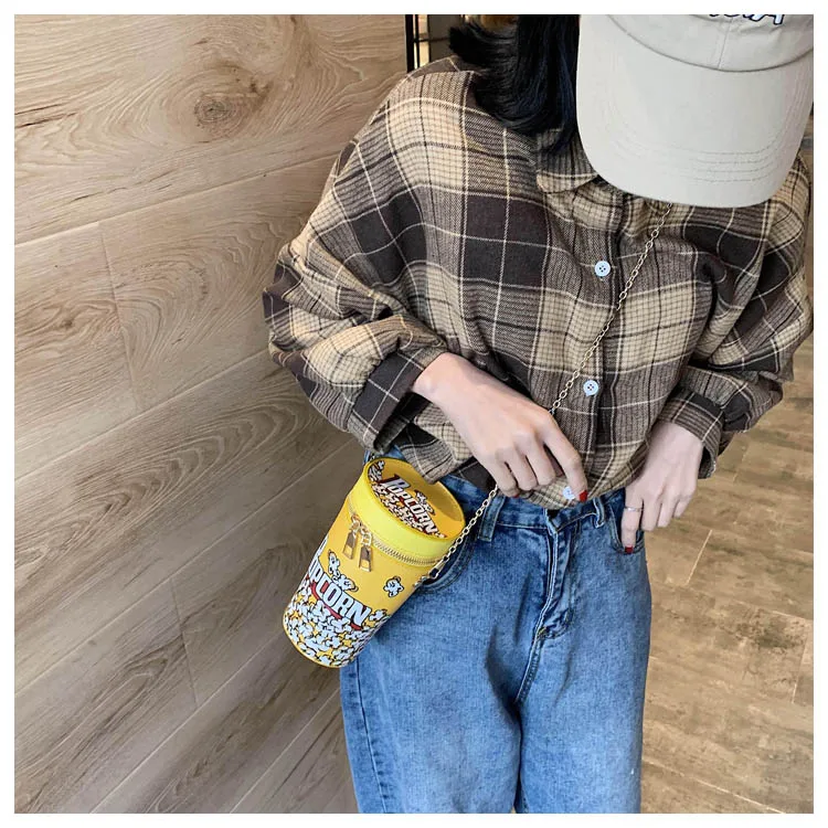 Yellow Popcorn Pattern Fashion Pu Leather Young Girl's Chain Bag Purses and Handbags Shoulder Women Casual Tote Pouch | Багаж и сумки