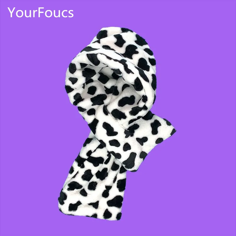 Осенне-зимний милый шарф с узором в виде пушистой коровы и пятен мягкий черный