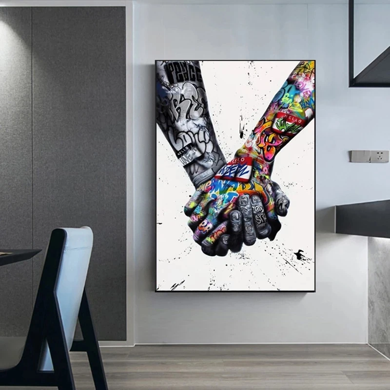 

Street Graffiti Art Canvas Painting Lover Hands Art Wall Posters and Prints Inspiration Artwork Picture for Living Room Decor