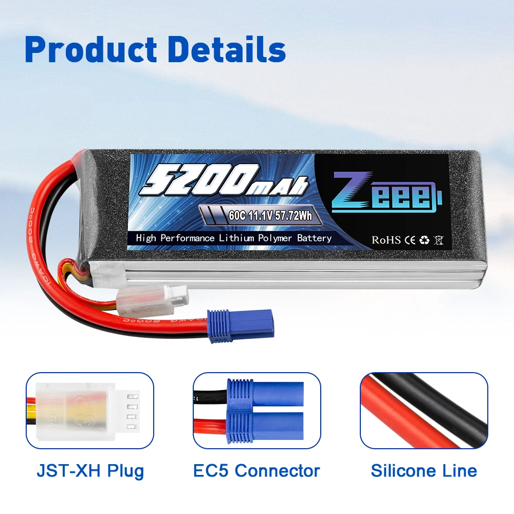 2 единицы zeee 3s lipo батарея 111 v 60c 5200 мач с ec5