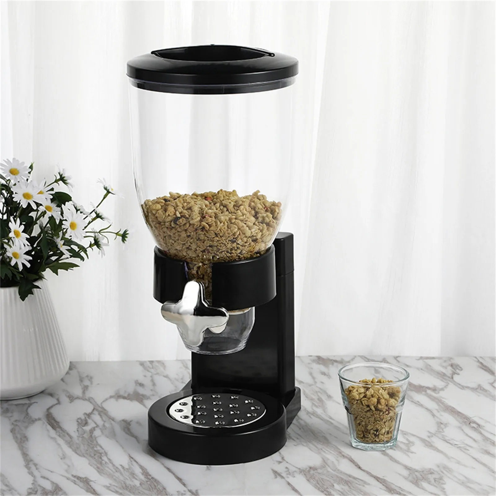 

Kitchen Indispensable Dry Food Dispenser Chrome Single Weight and Double Control Breakfast Cereal Oatmeal Rice Bucket Storage