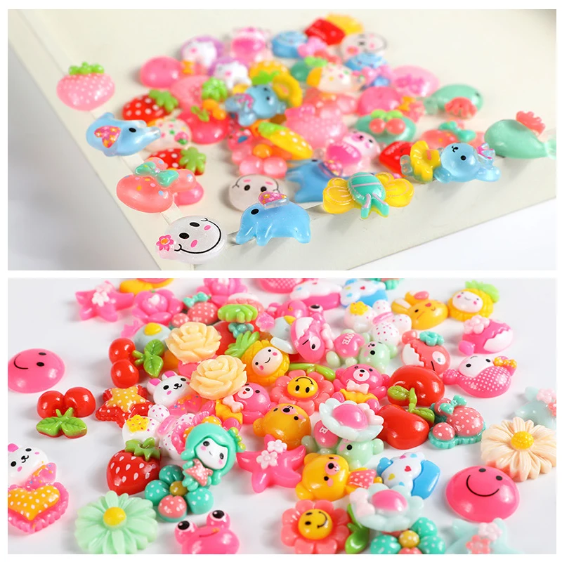 20-80 шт. смешанный принт мультфильм плоская полимерная Цвет наборы сделай сам DIY телефон нашивка в виде ракушки Материал Детские аксессуары для волос